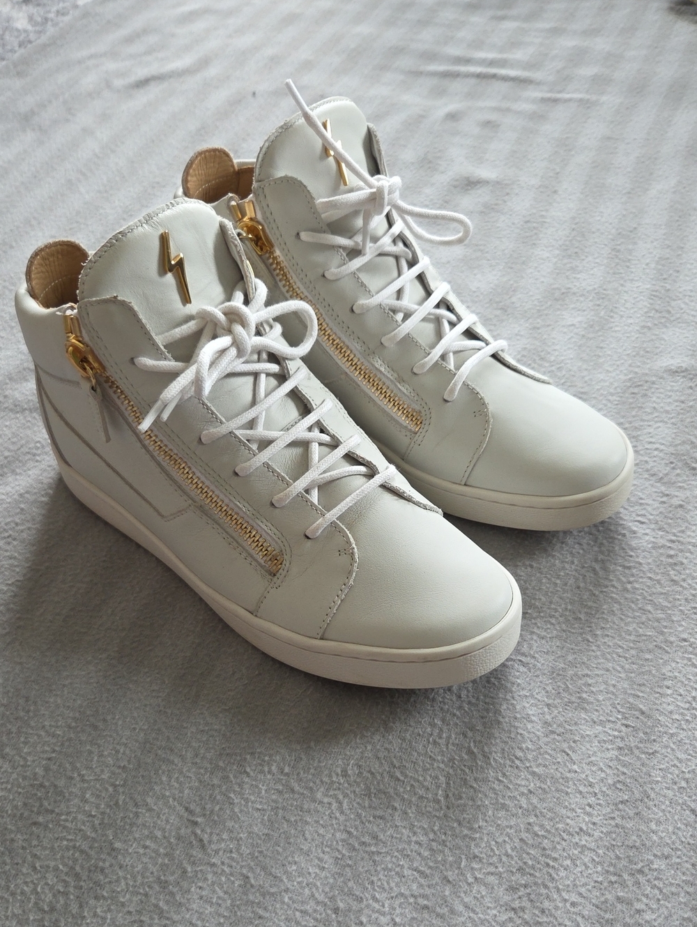 Giuseppe Zanotti White High-Top Sneakers with Gold Hardware